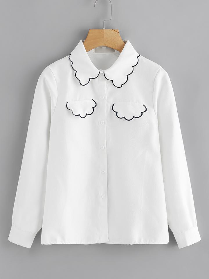Romwe Embroidered Trim Single Breasted Shirt