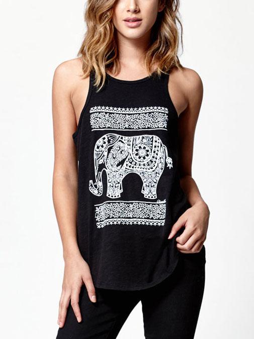 Romwe Elephant Print Racer Tank Top