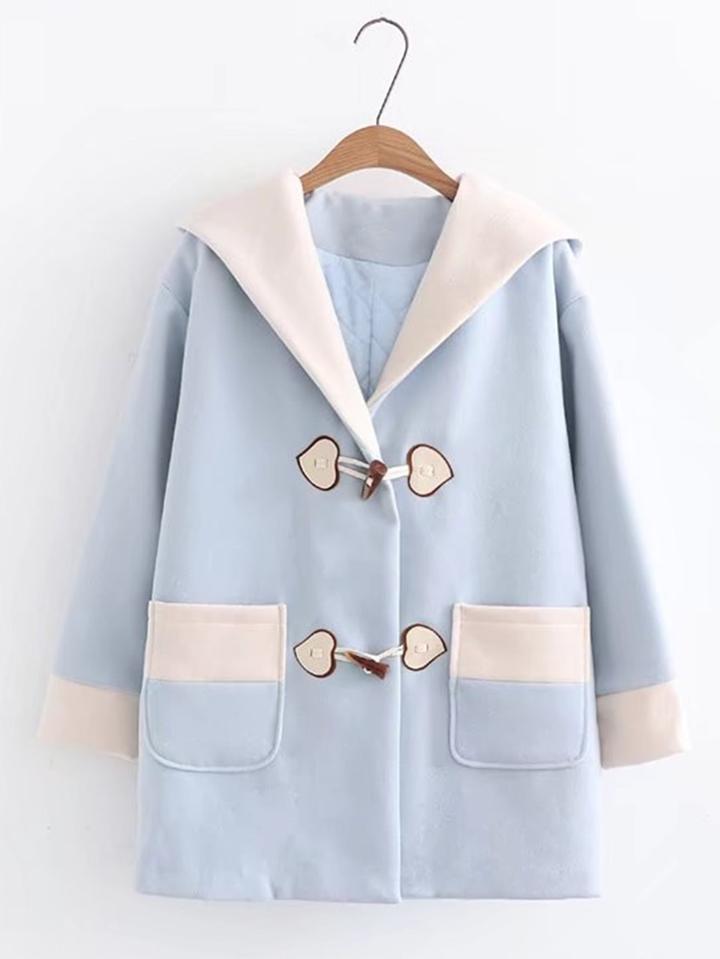 Romwe Two Tone Hooded Duffle Coat