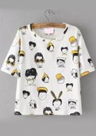 Romwe Cartoon Head Print T-shirt