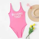 Romwe Slogan Print U Back One Piece Tank Swimsuit