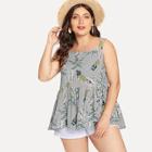 Romwe Plus Pineapple Print Striped Pep Hem Top