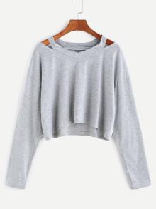 Romwe Cut Out V Neckline Crop T-shirt