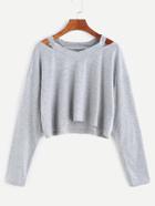 Romwe Cut Out V Neckline Crop T-shirt