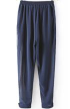 Romwe Elastic Waist Thigh Spilt Chiffon Navy Pant