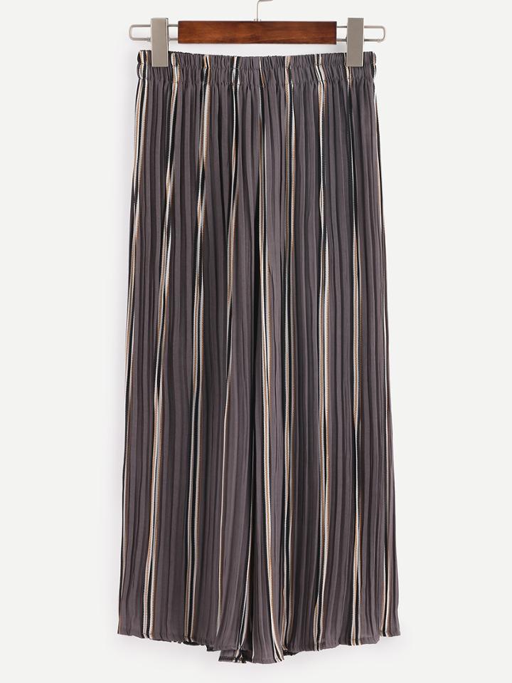 Romwe Striped Pleated Elastic Waist Wide Leg Pants