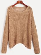 Romwe Khaki Drop Shoulder Chunky Knit Sweater