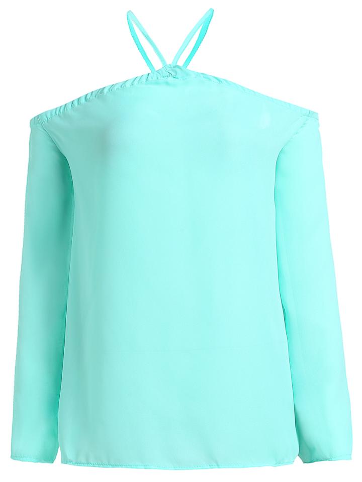 Romwe Green Halter Cold Shoulder Chiffon Top