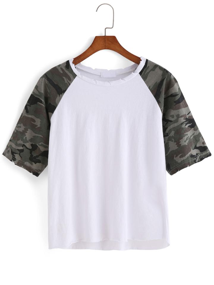 Romwe Camouflage Loose White T-shirt