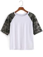 Romwe Camouflage Loose White T-shirt