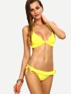 Romwe Yellow Ruffled Triangle Bikini Set