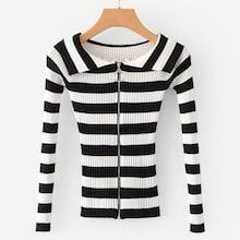Romwe Contrast Stripe Zip Through Jumper