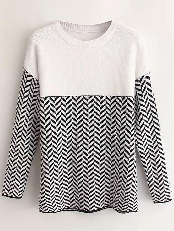 Romwe White Wave Patterned Drop Shoulder Sweater