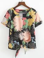Romwe Floral Knot Front Top