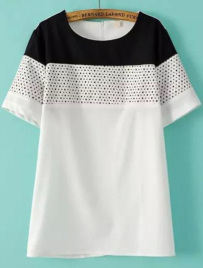 Romwe Color-block With Zipper Chiffon T-shirt
