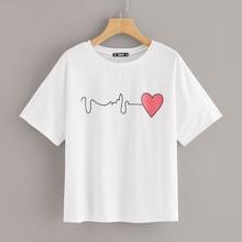Romwe Electrocardiogram Print Split Tee