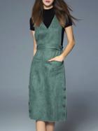Romwe Green Collar Sweater Two-piece Split Dress