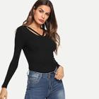 Romwe Cut Out Neck Knit Sweater