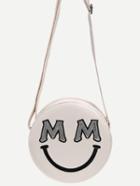 Romwe Sequin Smiley Face Round Shoulder Bag - White