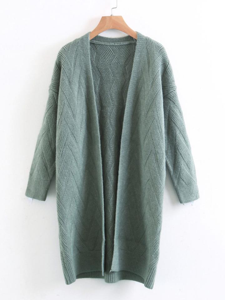 Romwe Chevron Textured Longline Cardigan