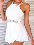 Romwe White Crochet Insert Double Strap Cami Dress