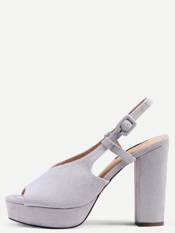 Romwe Grey Open Toe Cutout Chunky Mule Pumps