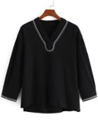 Romwe V Neck Embroidered Top