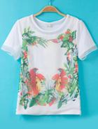 Romwe Parrot Print With Chiffon T-shirt