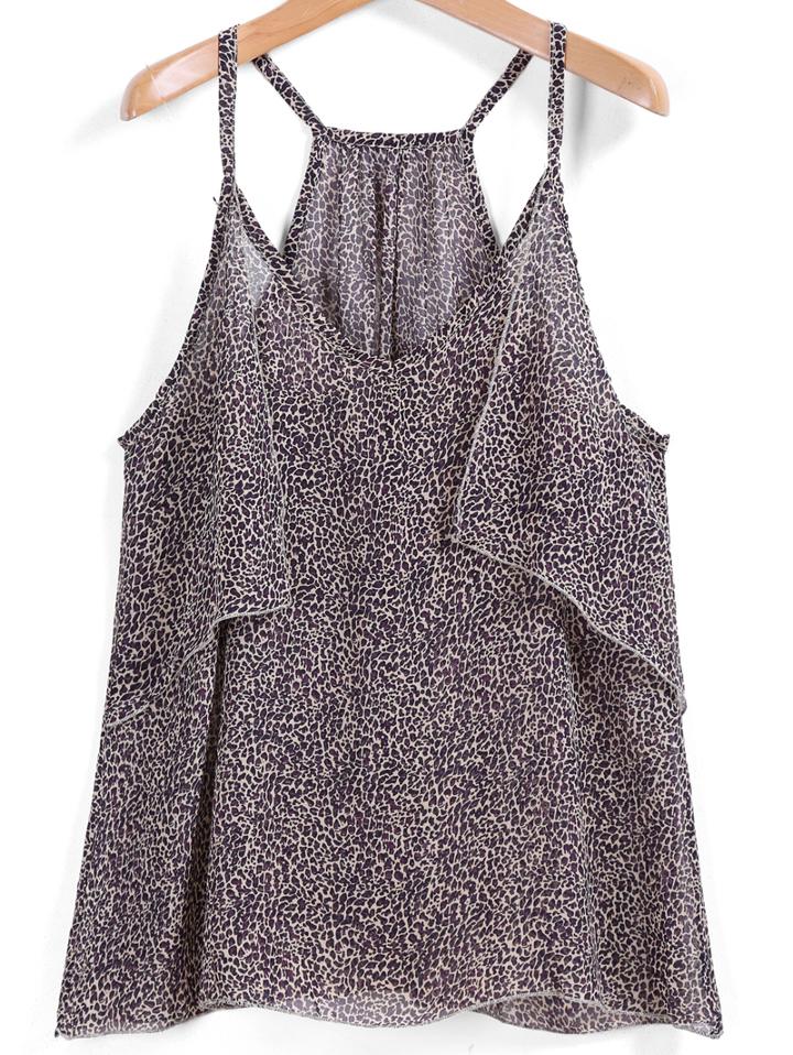 Romwe Spaghetti Strap Leopard Print Chiffon Cami Top