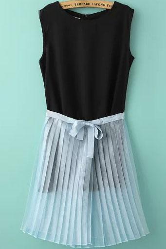 Romwe Sleeveless Chiffon Top With Pleated Skirt
