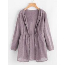 Romwe Drawstring Waist Hoodie Cardigan