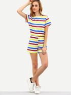 Romwe Color-block Striped Romper With Zipper