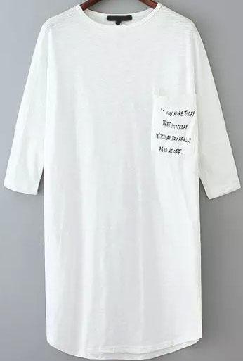 Romwe With Pocket Letter Print T-shirt