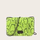 Romwe Neon Lime Snake Print Random Twist Lock Chain Bag