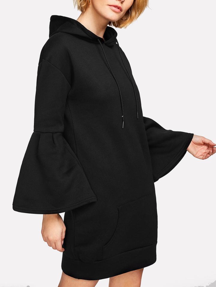 Romwe Flounce Sleeve Hoodie Dress