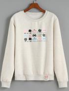 Romwe Round Neck Cat Print Pale Grey Sweatshirt