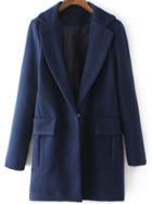 Romwe Lapel Pockets Covered Button Long Navy Coat
