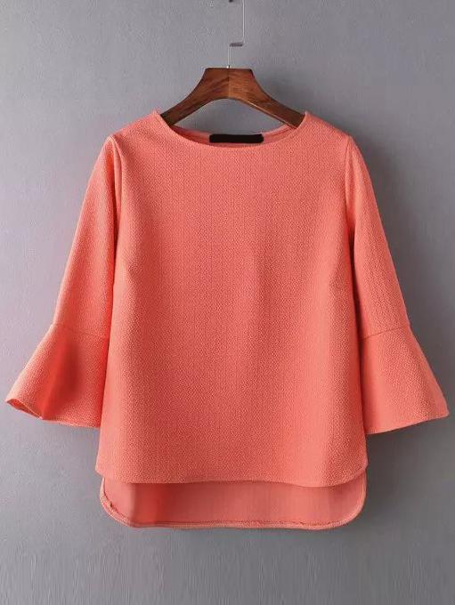 Romwe Bell Sleeve High Low Orange Blouse