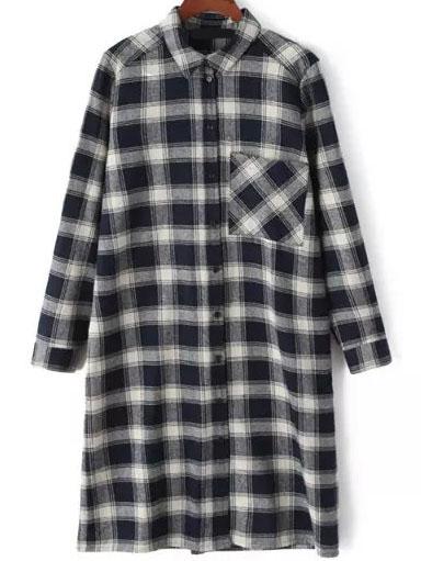 Romwe Lapel Plaid Pocket Black And White Blouse