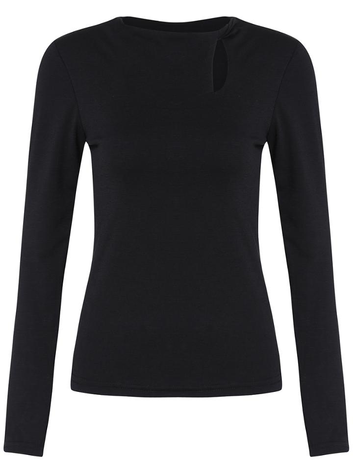 Romwe Long Sleeve Hollow Slim T-shirt