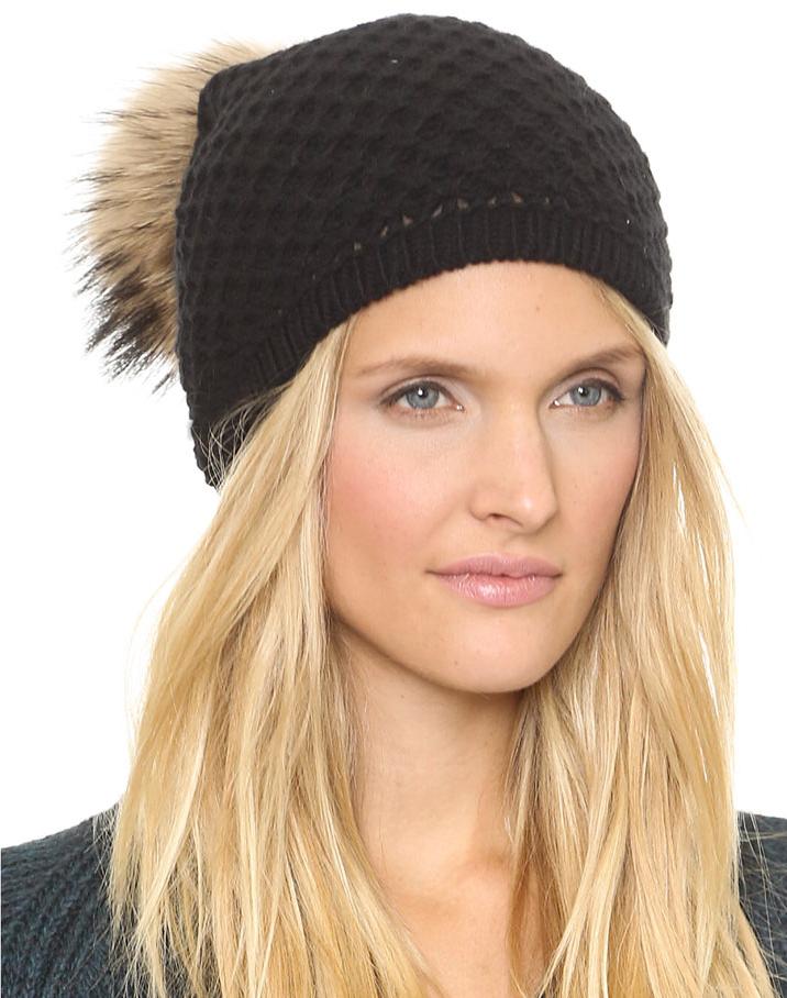 Romwe Plush Ball Knit Black Hat