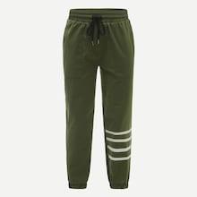 Romwe Guys Pocket Patched Asymmetrical Striped Drawstring Pants