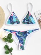 Romwe Tropical Print High Leg Bikini Set