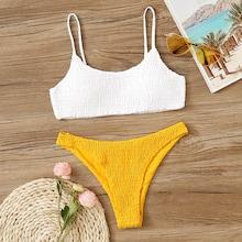 Romwe Two Tone Smocked Bikini Set