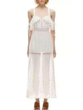 Romwe Cold Shoulder Lace Insert Chiffon Dress - White