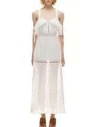 Romwe Cold Shoulder Lace Insert Chiffon Dress - White