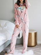 Romwe Penguin Print Fleece Pj Set
