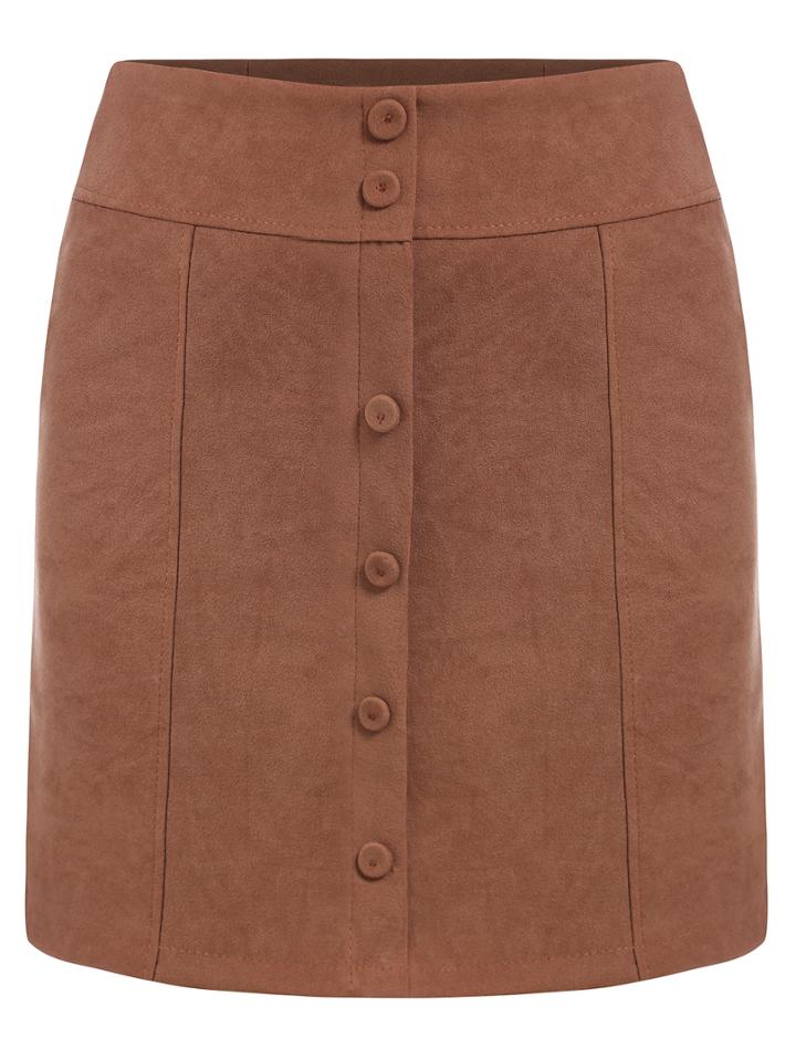 Romwe Single Breasted A-line Khaki Skirt