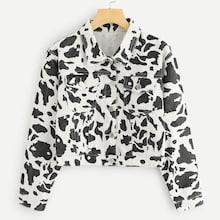 Romwe Pocket Patched Graphic Print Crop Jacket