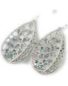 Romwe Silver Diamond Hollow Leaf Dangle Earrings